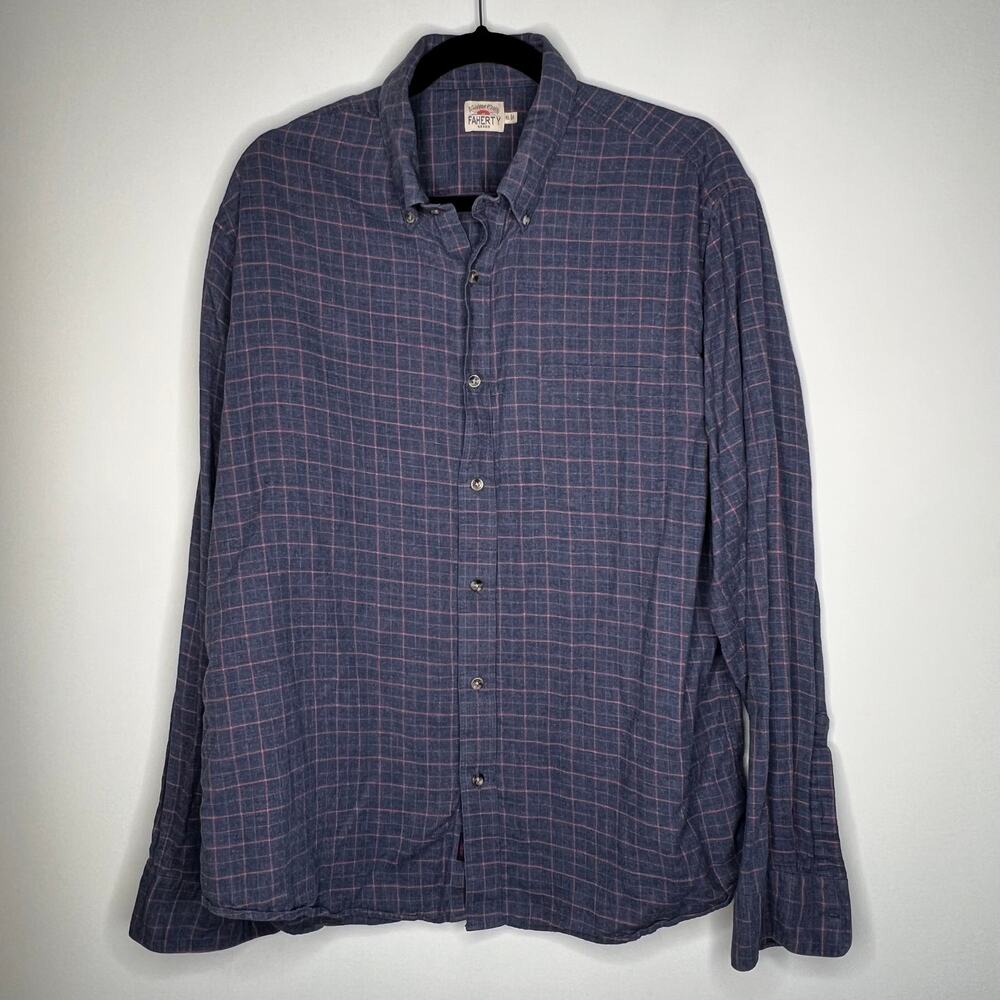 Faherty Men's Navy Check Button Down Shirt Size XL - Picture 2 of 6